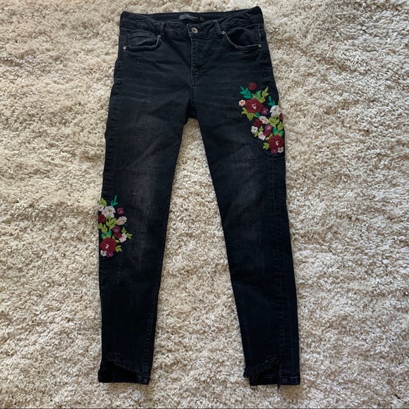 Zara Trafaluc Black Floral Jeans 6 - Picture 3 of 8